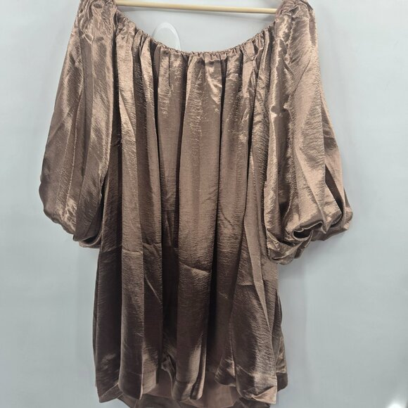 Mare Mare x Anthropologie Brown Mocha Shine Off the Shoulder Mini Dress XL - Picture 2 of 9